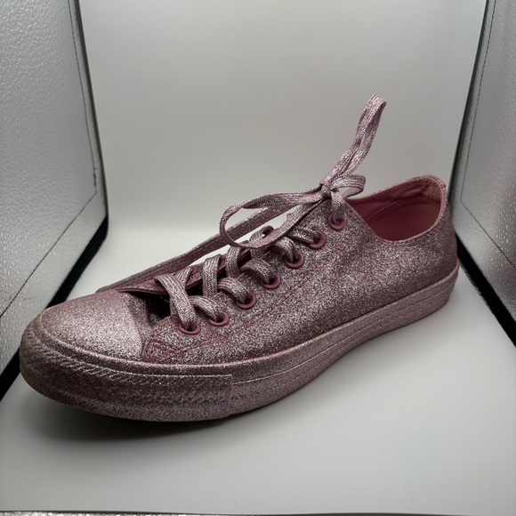 Converse Chuck Taylors All Over Metallic Pink Glitter Low-Top Lace Up Sneakers - Picture 4 of 9